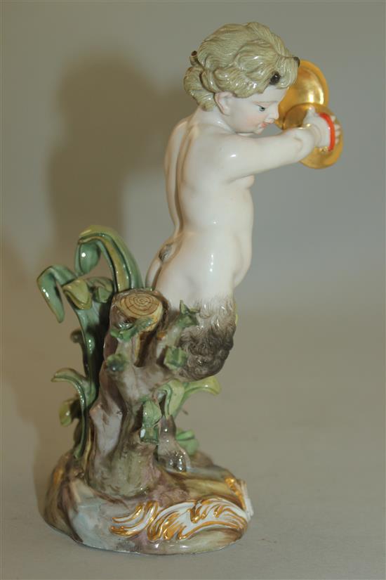 A Meissen figure of a satyr playing the cymbals, late 19th century, 16.5cm